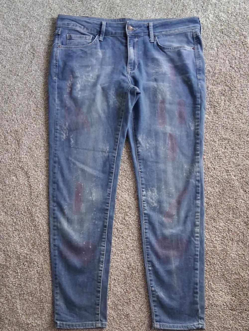 Women's Blue Washed Slim Jeans - Paint-Effect Denim